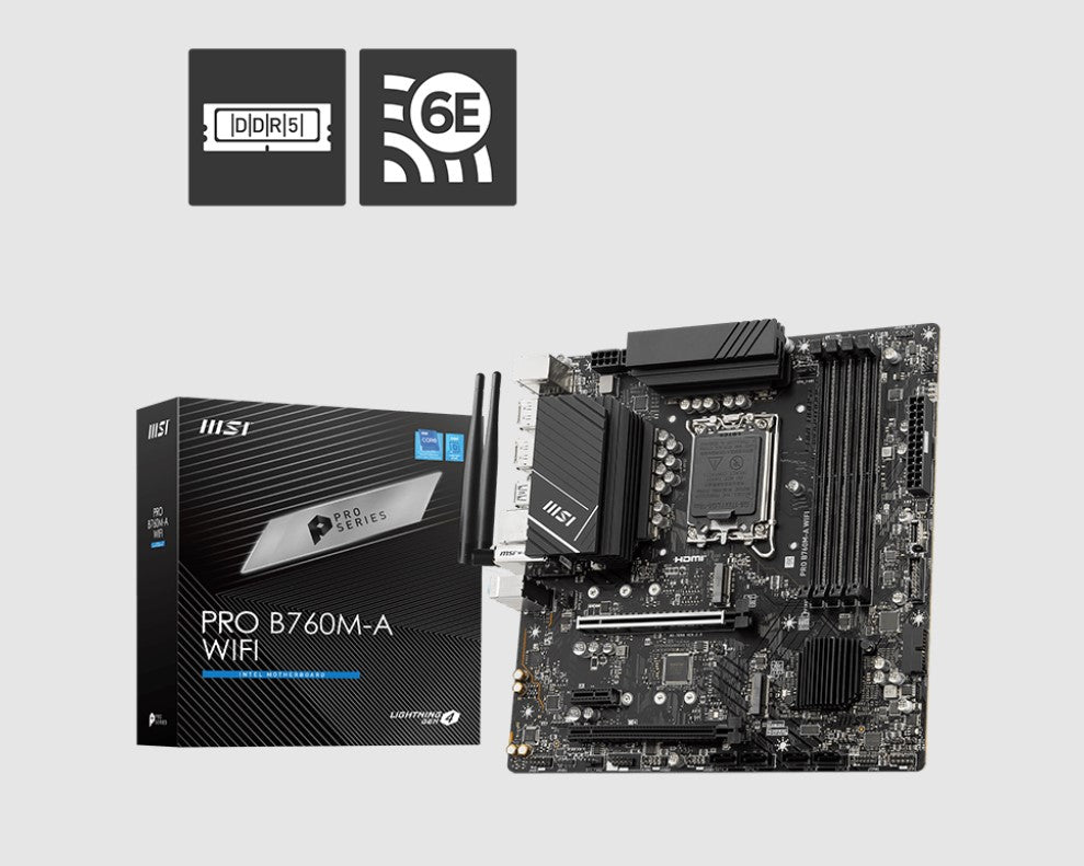 MSI PRO B760M A WIFI ATX Motherboard, 4x DDR5~256GB, 2x HDMI™,  2x PCI-E x 16,