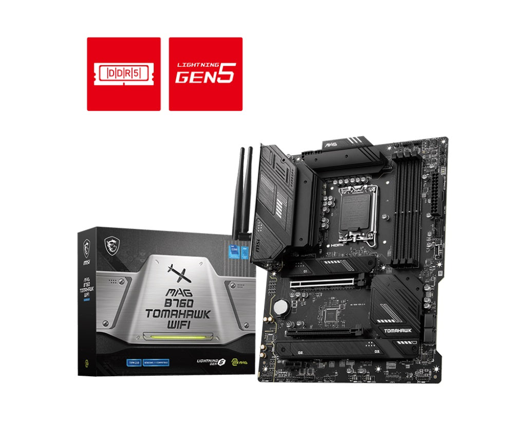 MSI MAG B760 TOMAHAWK WIFI ATX Motherboard, 4x DDR5~192GB, 2x PCI-E x 16, 1x PCI