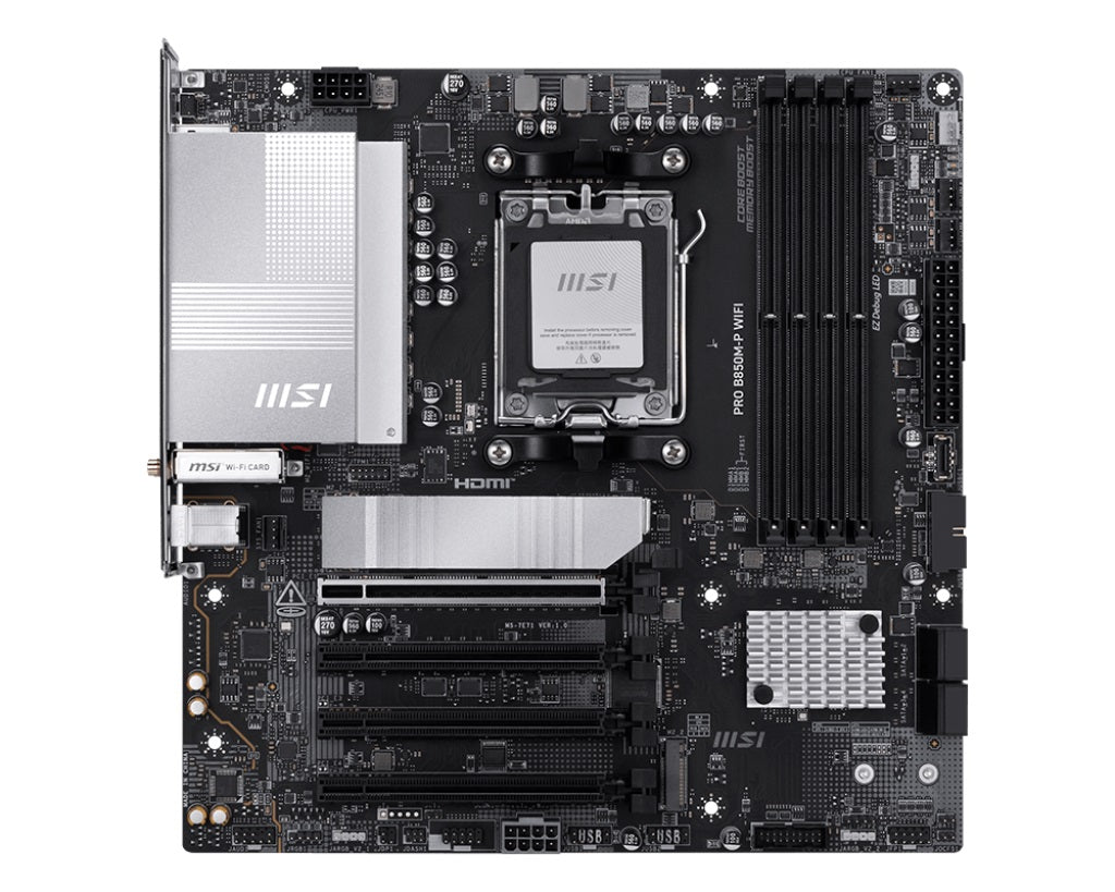 MSI PRO B850M-P WIFI, AM5, 4x DDR5 256GB, 1x HDMI, 1x PCI-E x16 slot, 3x M.2,4x USB2.0, 3x USB C, Wi-Fi 7