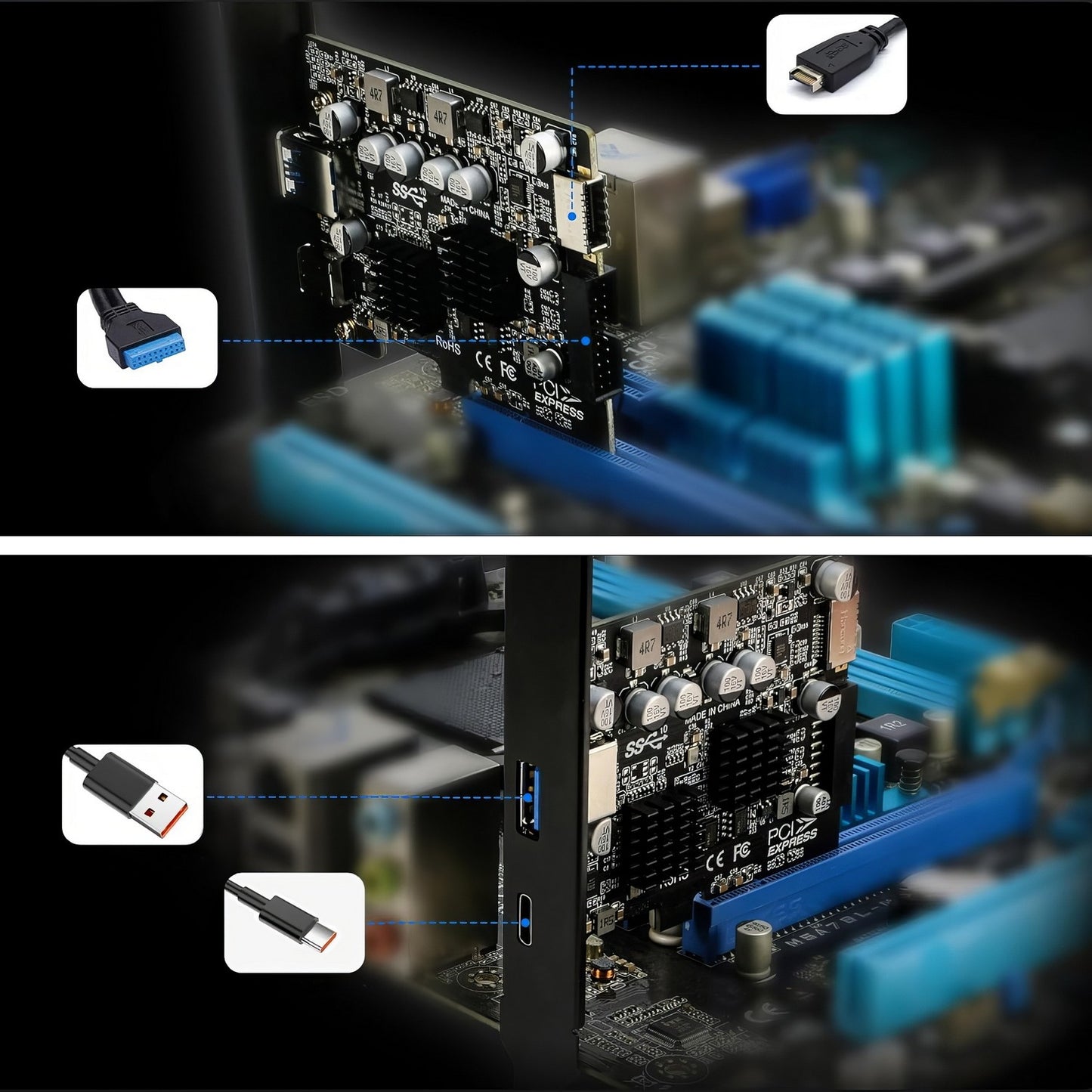Simplecom EC315 PCIe x4 to 4-Port USB 3.2 Gen II 10Gbps Type-C and Type-A with F