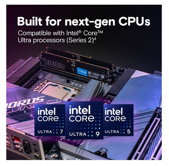 Crucial 32GB (1x32GB) DDR5 CUDIMM 6400MHZ CL52 Desktop PC Memory for Intel Core