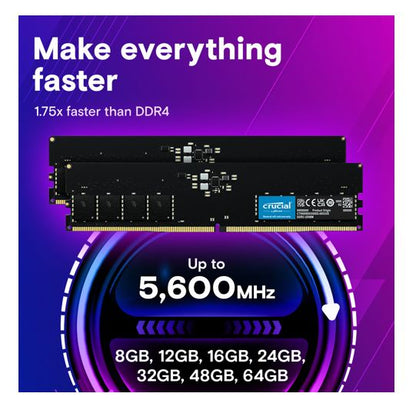 Crucial 64GB (1x64GB) DDR5 UDIMM 5600MHz CL46 Desktop PC Memory