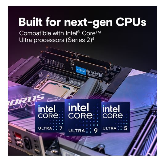 Crucial 64GB (1x64GB) DDR5 CUDIMM 6400MHZ CL52 Desktop PC Memory for Intel Core