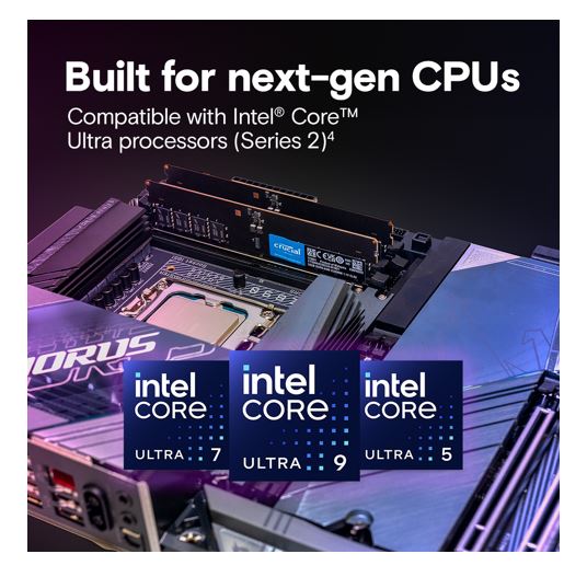 Crucial 32GB (2x16GB) DDR5 CUDIMM 6400MHZ CL52 Desktop PC Memory for Intel Core