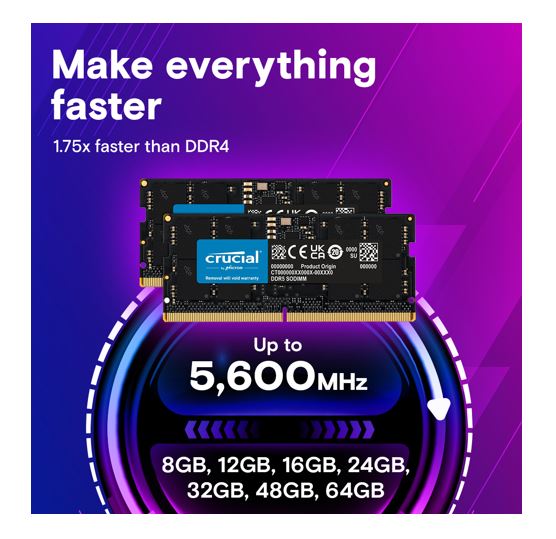 Crucial 64GB (1x64GB) DDR5 SODIMM 5600MHz CL46 Desktop PC Memory