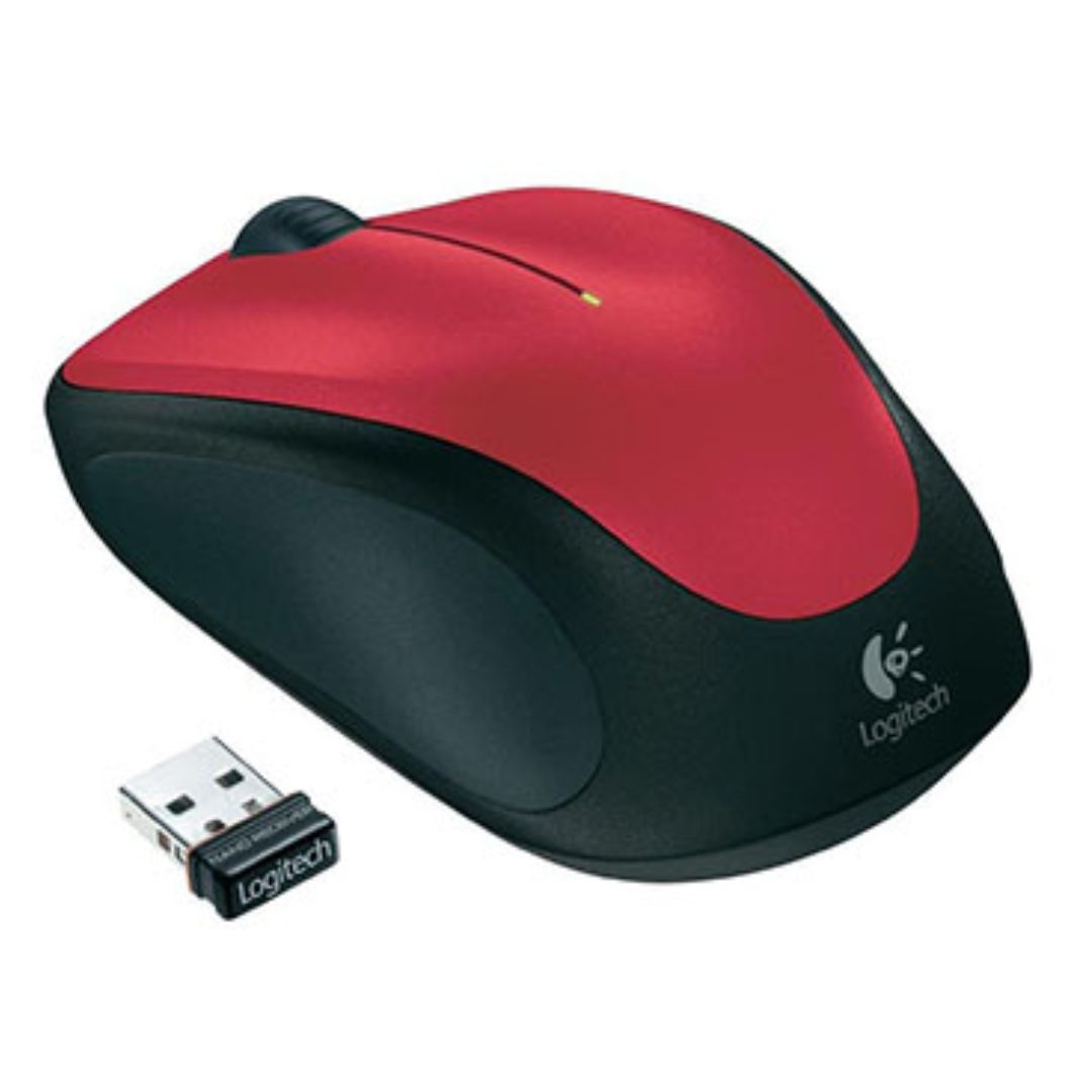 Logitech M235 Wireless Mouse — Red, Contoured Design, Advanced Optical Tracking