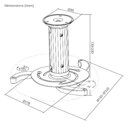Brateck Universal Projector Ceiling Mount — Fits Most Projectors, Up to 10kg