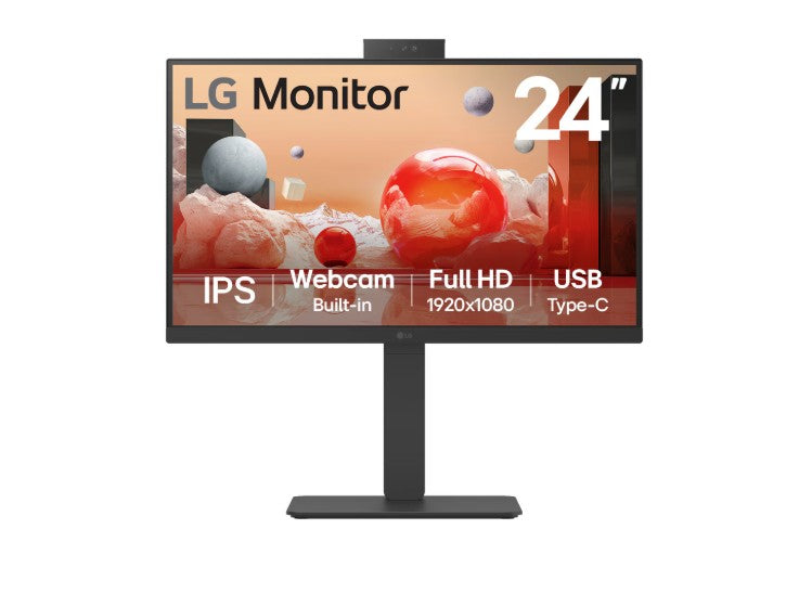 LG 24' IPS FHD Webcam, USB-C 65W PD, RJ45 100Hz 5ms 1920 x 1080, FreeSync 16:9 T