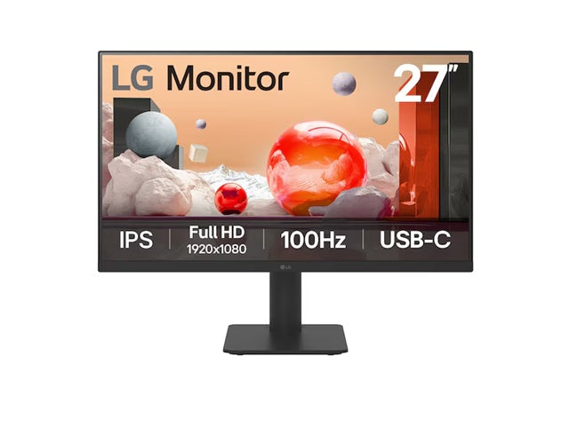 LG 27' IPS Full HD 100Hz Monitor, 1920x1080, 3-side Virtually Borderless Design, USB-C 65W PD,  NTSC 72%, Height&Tilt Adjustable Stand
