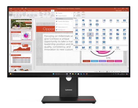 LENOVO ThinkVision T27i-40 27' FHD Monitor 120Hz 1920x1080 16:9 Height Adjustable Tilt Swivel Pivot USB-C 15W PD 3xUSB-A DP HDMI VGA ~63A4MAR1AU