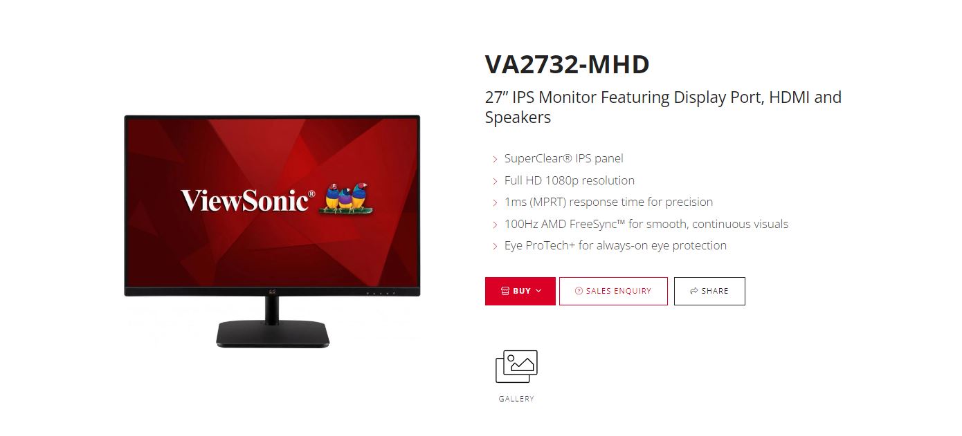 ViewSonic 27' Super Clear IPS, 4ms 100hz, Ultra Slim, FHD, DP, HDMI, VGA, 2x Spe