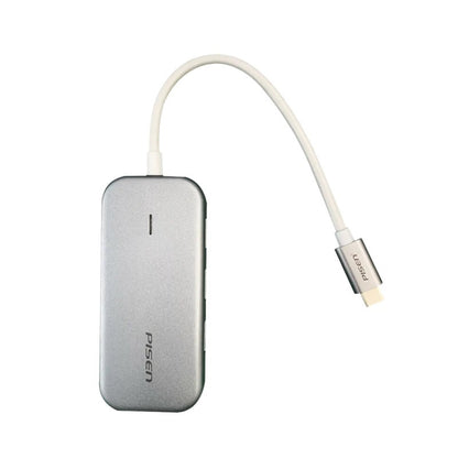 Pisen 6-in-1 Multi-Port USB-C Multifunctional Docking Station - Grey, 3x USB-A 3.0, 1x VGA, 1x HDMI, 1x RJ-45, Connect Laptop to Multiple Devices