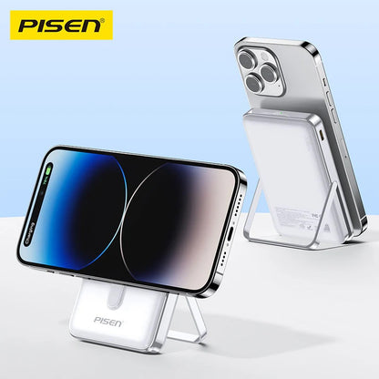Pisen 30W CCC-Certified 10K (10000mAh) Wireless Power Bank with Holder - 15W Wireless, LED Display, PD QC 3.0 Fast Charge, 2 Year Warranty
