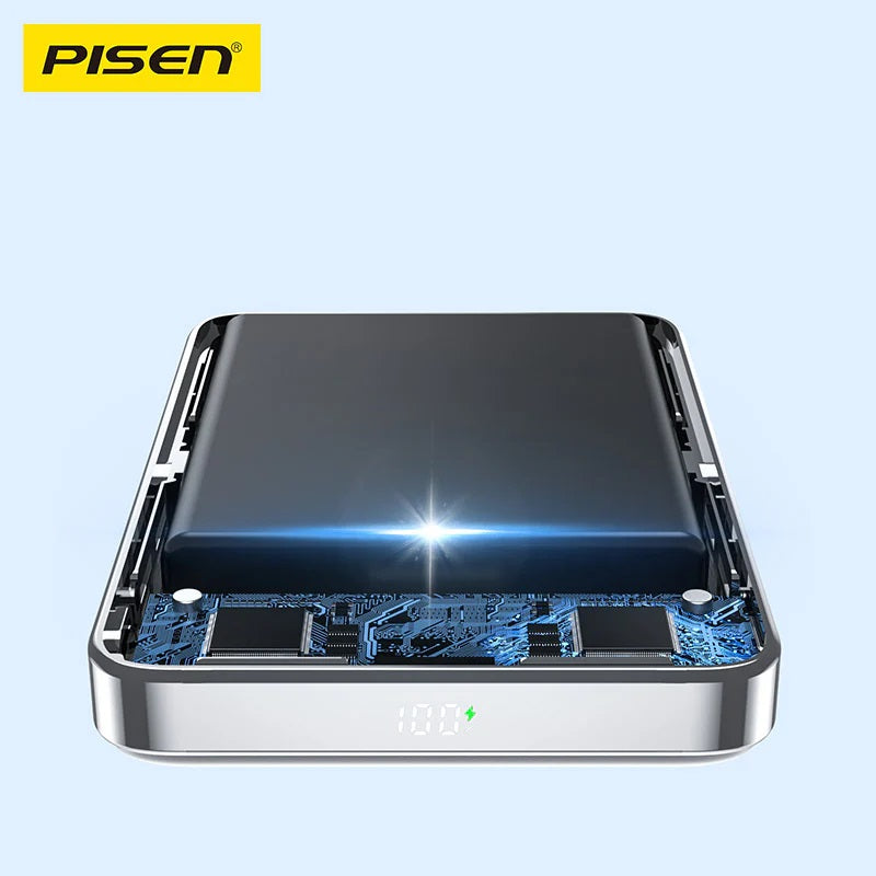 Pisen 30W CCC-Certified 10K (10000mAh) Wireless Power Bank with Holder - 15W Wireless, LED Display, PD QC 3.0 Fast Charge, 2 Year Warranty