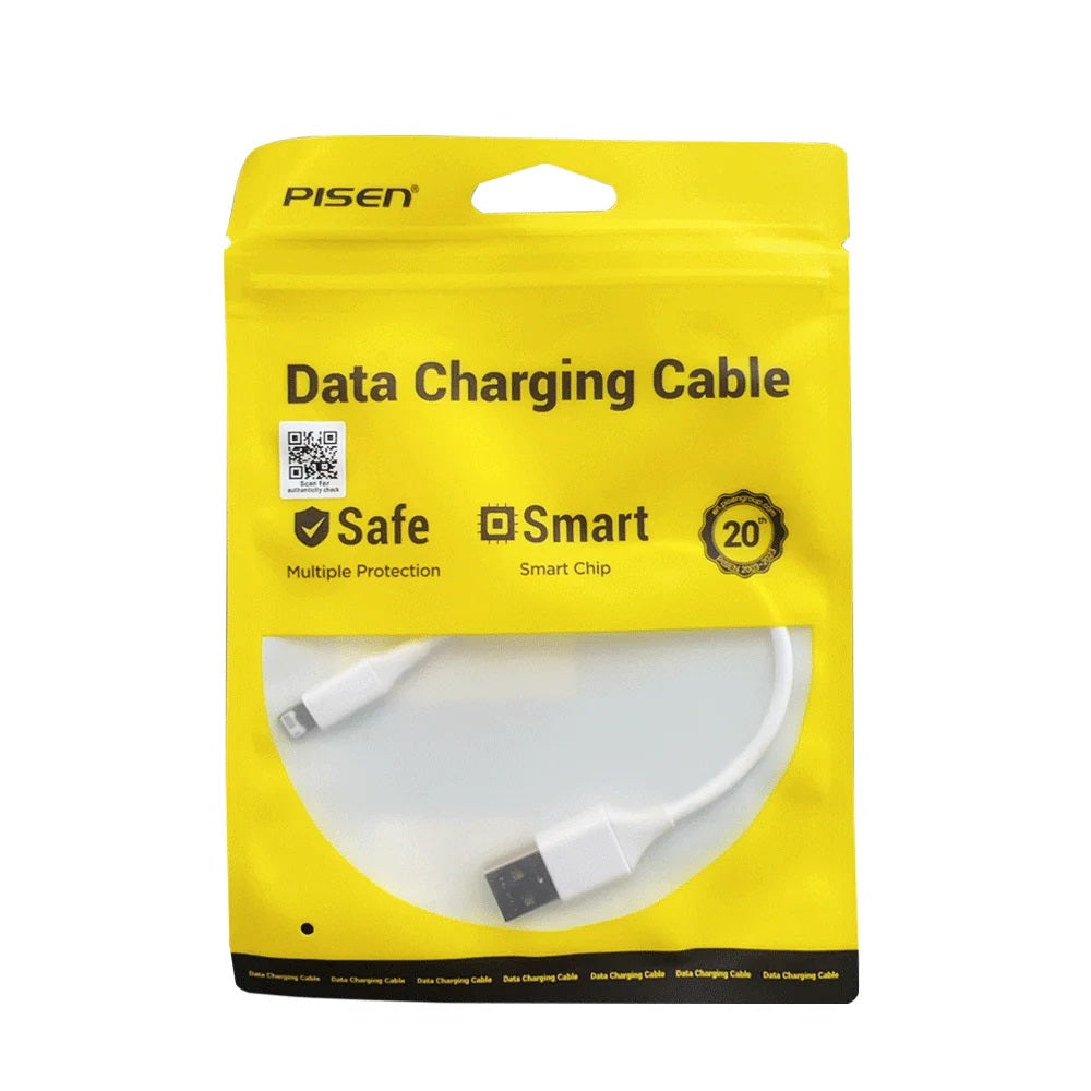 Pisen Mr White Lightning to USB-A Cable (20cm) White - Support Both Fast Charging and Data Cable, Stretch-Resistant, Lightweight, iPhone/iPad/MacBook