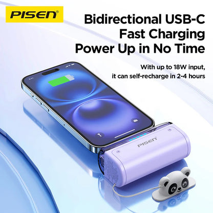 Pisen Power Tiny 22.5W  CCC-Certified 5K (5000mAh) Mini Power Bank - USB-A + USB-C Port, 2-in-1 Design, Built-in Stand, 2 Year Warranty