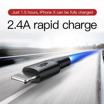 USP BoostUp Lightning to USB-A Cable (20cm) Black - Quick Charge & Connect, 2.4A Rapid Charge, Durable, Nylon Weaving, Apple iPhone/iPad/MacBook
