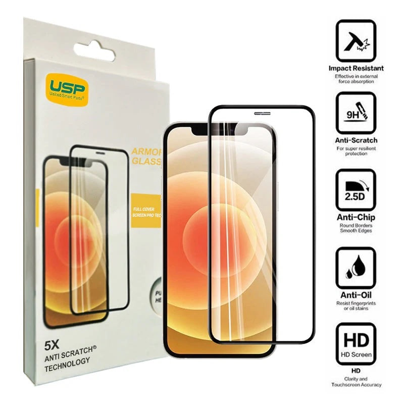 USP Apple iPhone 17e / iPhone 16e / iPhone 14 / iPhone 13 Pro / iPhone 13 (6.1') Armor Glass Full Cover Screen Protector (Pack of 8) - 5 Years Warrant