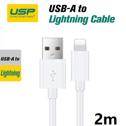 USP Lightning to USB-A Cable (2M) White - Quick Charge & Connect, 2.4A Rapid Cha