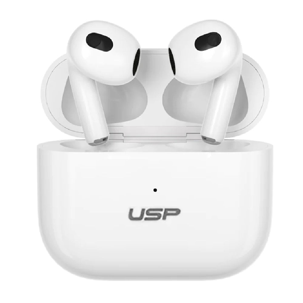 USP True Wireless Earphones/Headphones White BT231, Long Battery Life, Smart Tou