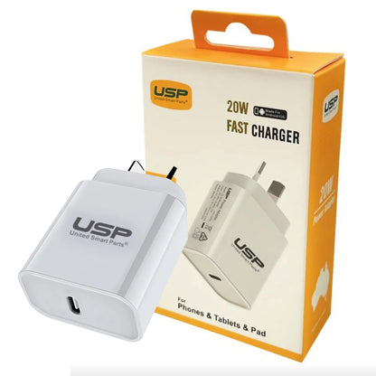 USP 20W USB-C PD Fast Wall Charger White - Extremely Compact Plug Makes It Ideal