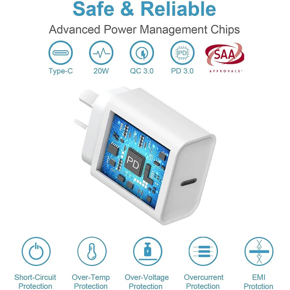 USP 20W USB-C PD Fast Wall Charger White - Extremely Compact Plug Makes It Ideal