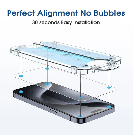 USP Apple iPhone 16 / iPhone 15 (6.1') Tempered Glass Screen Protector : Full Coverage, Easy Align Dust-free Tray, 9H Hardness, Bubble-Free