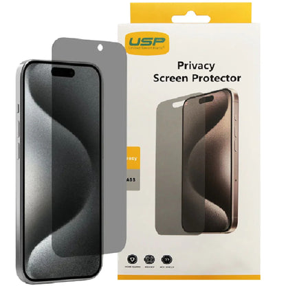 USP Apple iPhone 17 Pro / iPhone 17 / iPhone 16 Pro (6.3') Privacy Tempered Glass Screen Protector - 9H Surface Hardness, Best for Public Occasions