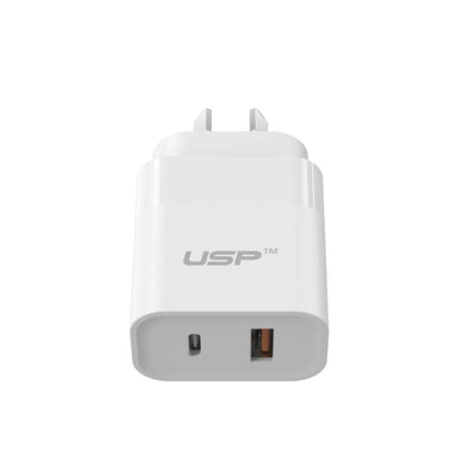 USP 30W Dual Ports (USB-C PD + USB-A QC3.0) Fast Wall Charger - Safe Charge,Comp