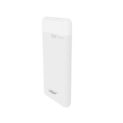 USP 10K mAh Power Bank White - 20W Fast Charge, 2 USB-Outputs, 1x USB-C, 1x USB-A, Indicator Light, Safer Charging,Large Compatibility,2 Year Warranty