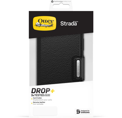 OtterBox Strada Samsung Galaxy S23+ 5G (6.6') Case Black - (77-91177), DROP+ 3X Military Standard, Leather Folio Cover, Card Holder, 7 Years Warranty