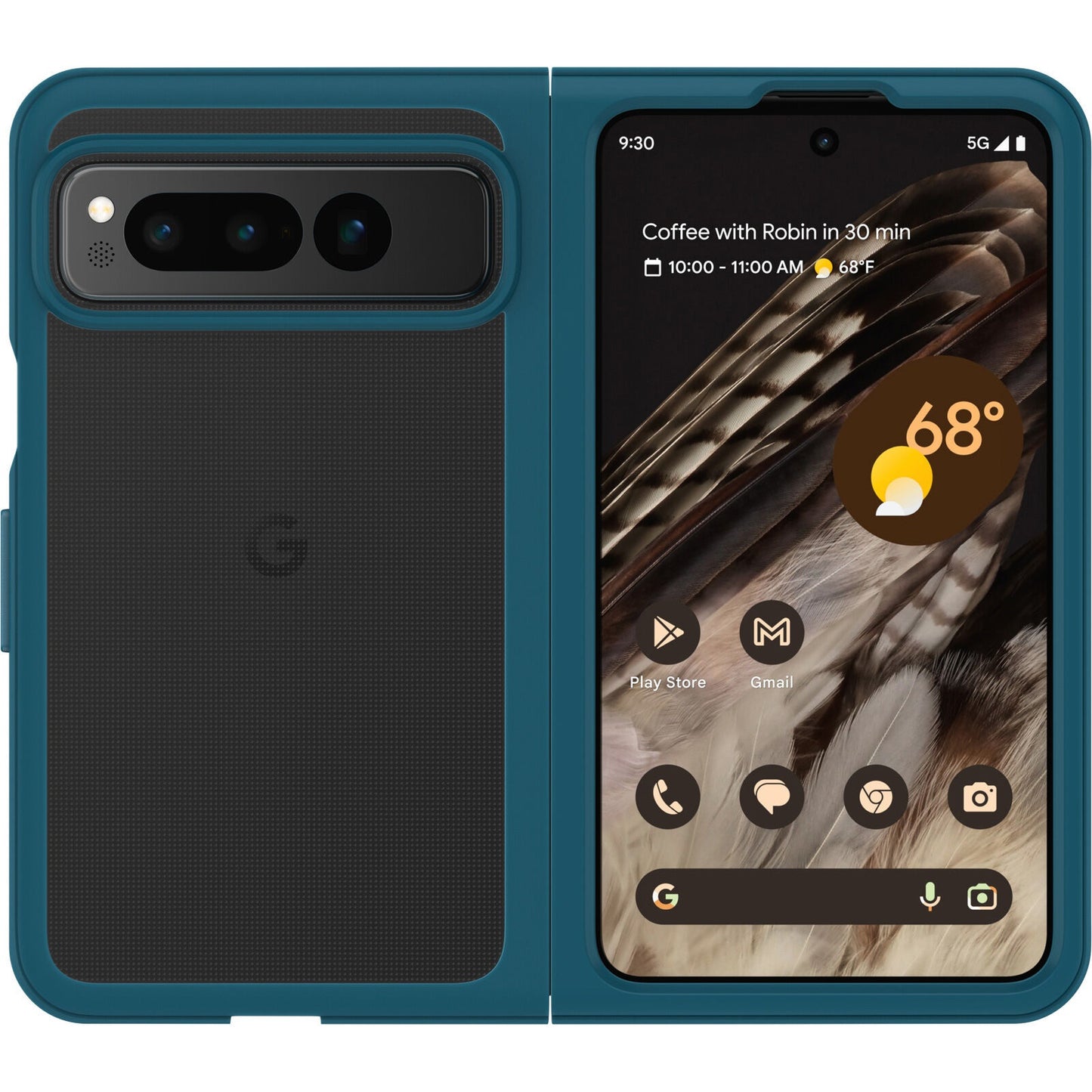 OtterBox Thin Flex Google Pixel Fold (7.6') Case Clear/Blue - (77-92210), Antimicrobial, Military Standard Drop Protection, 7 Years Warranty