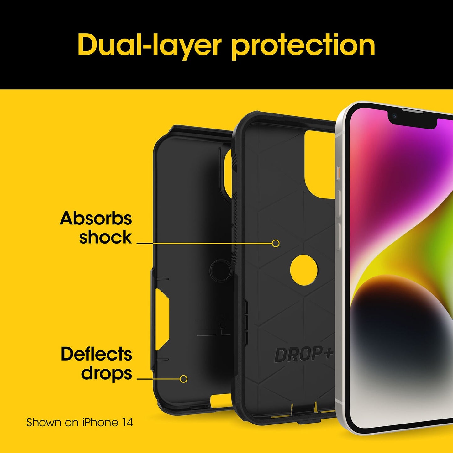 OtterBox Commuter Apple iPhone 16e/ iPhone 15 / iPhone 14 / iPhone 13 (6.1') Case Black - (77-92605), DROP+ 3X Military Standard, 7 Years Warranty