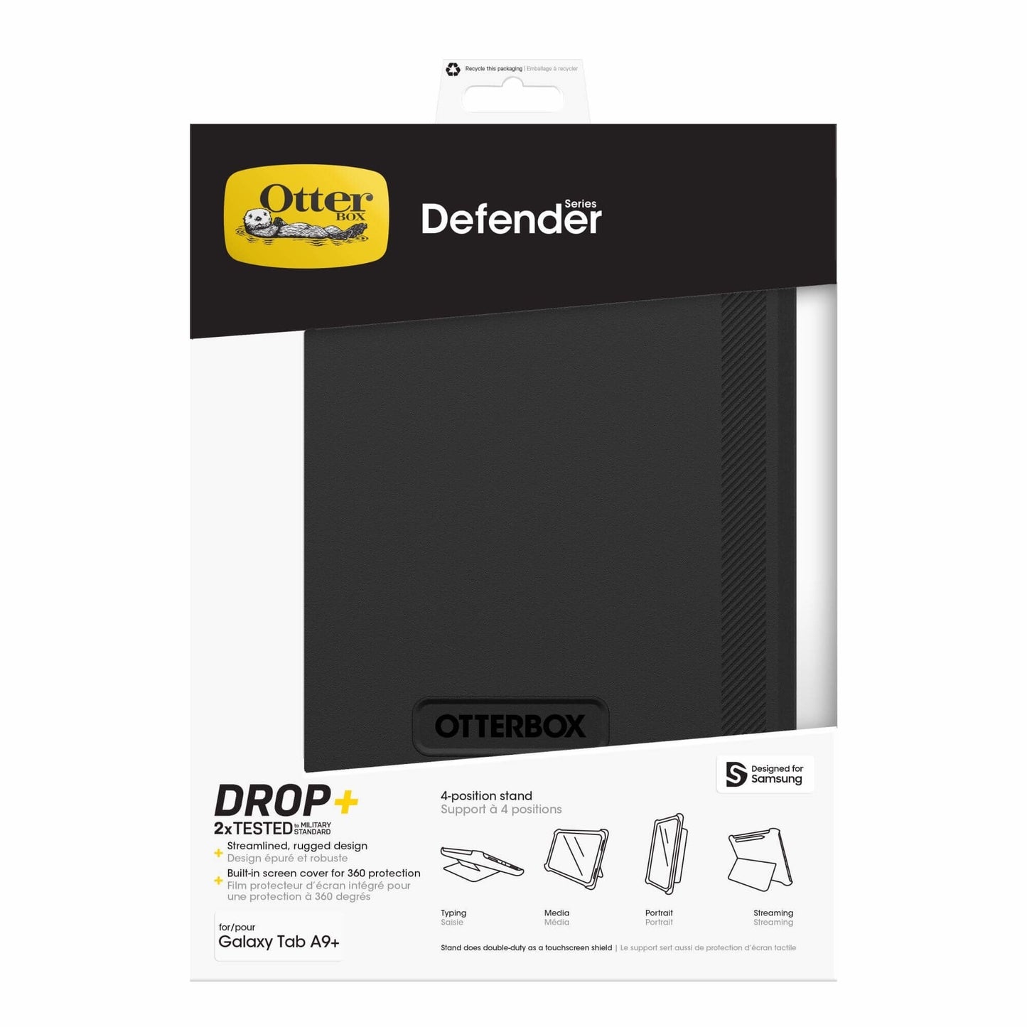 OtterBox Defender Samsung Galaxy Tab A9+ (11') Case -Black(77-95006),DROP+ 2X Military Standard,Multi-Layer,Port covers,7 Years Warranty