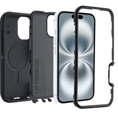OtterBox Defender MagSafe Apple iPhone 16 (6.1') Case Black - (77-95961), DROP+ 7X Military Standard,Tri-Layer,Port Covers, 7 Years Warranty