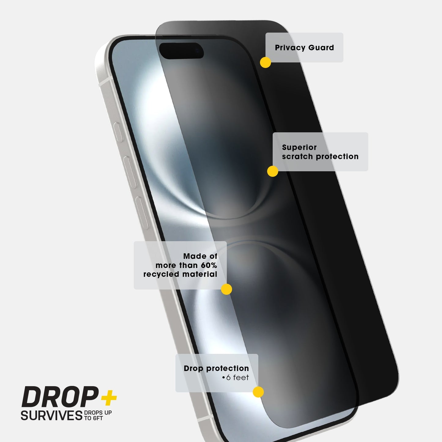 OtterBox Premium Pro Glass Privacy Apple iPhone 16 (6.1') Screen Protector Clear - (77-96215), DROP+ 6ft Protection,Scratch Resistant,2 Years Warranty