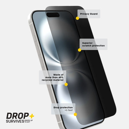 OtterBox Premium Pro Glass Privacy Apple iPhone 16 (6.1') Screen Protector Clear - (77-96215), DROP+ 6ft Protection,Scratch Resistant,2 Years Warranty