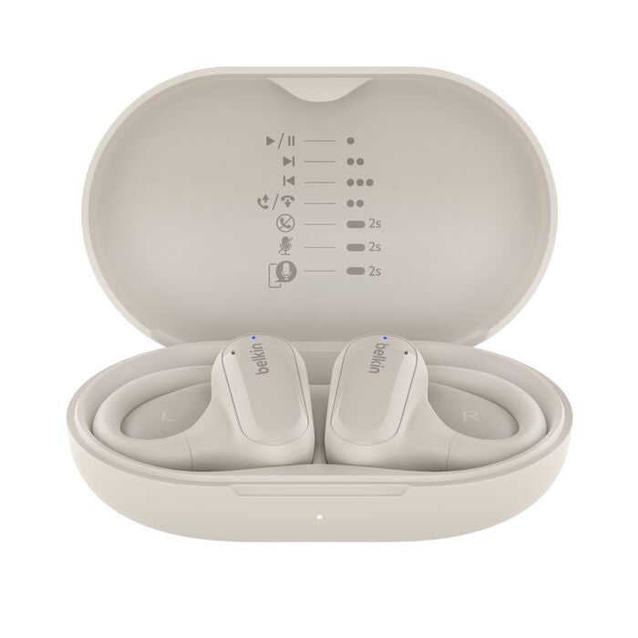 Belkin SoundForm ClearFit New Open-Ear Wireless Earbuds - White (AUC013btSA), Bluetooth 5.3 Pairing, IPX5-Rated, 14.2mm Drivers, 2 Years Warranty