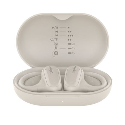 Belkin SoundForm ClearFit New Open-Ear Wireless Earbuds - White (AUC013btSA), Bluetooth 5.3 Pairing, IPX5-Rated, 14.2mm Drivers, 2 Years Warranty