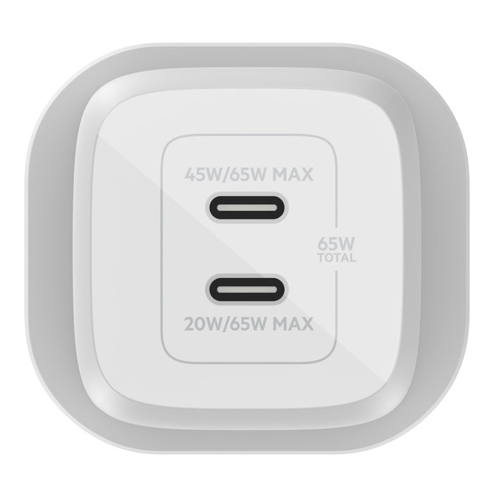 Belkin BoostCharge Pro Dual USB-C GaN Wall/Laptop Charger with PPS 65W - White(W