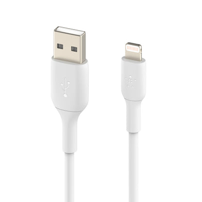 Belkin BoostCharge Lightning to USB-A Cable (1M) - White(CAA001bt1MWH), 2.4A/12W, 480Mbps, 25K+ Bend, Apple iPhone, MFI-Certified, 2 Years Warranty