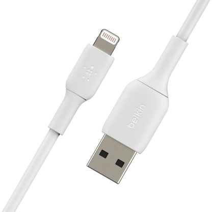 Belkin BoostCharge Lightning to USB-A Cable (1M) - White(CAA001bt1MWH), 2.4A/12W, 480Mbps, 25K+ Bend, Apple iPhone, MFI-Certified, 2 Years Warranty