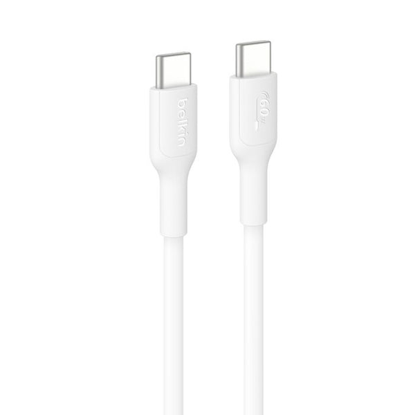 Belkin BoostCharge USB-C to USB-C Cable (2M) - White (CAB004bt1MBK), 3A/60W, 480Mbps, 30K+ Bends, Apple, Samsung, USB-IF Certified, 2 Years Warranty
