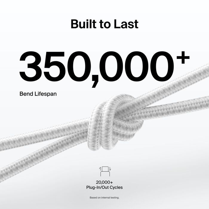 Belkin BoostCharge Pro Braided USB-C to USB-C Cable (3M) - White (CAB025fq3MWH), 5A/240W, 480Mbps, 350K+ Bend, USB-IF Certified, 2 Years Warranty