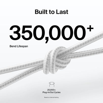 Belkin BoostCharge Pro Braided USB-C to USB-C Cable (3M) - White (CAB025fq3MWH), 5A/240W, 480Mbps, 350K+ Bend, USB-IF Certified, 2 Years Warranty