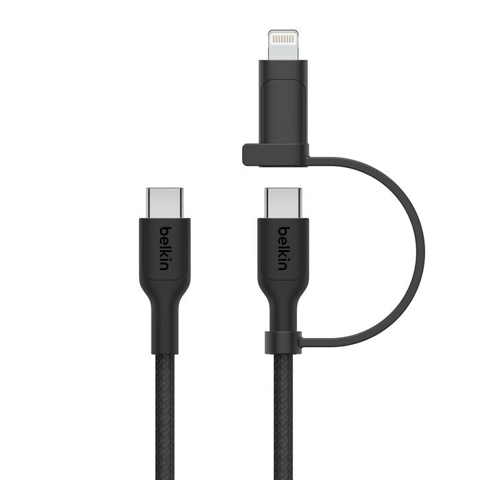 Belkin BoostCharge Pro 2-in-1 USB-C to USB-C/ Lightning (1.5M) - Black (CAC003fq1.5MBK), 60W, 480Mbps, 30K+ Bends, Intertek-Certified,2 Years Warranty