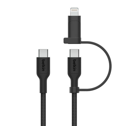 Belkin BoostCharge Pro 2-in-1 USB-C to USB-C/ Lightning (1.5M) - Black (CAC003fq1.5MBK), 60W, 480Mbps, 30K+ Bends, Intertek-Certified,2 Years Warranty