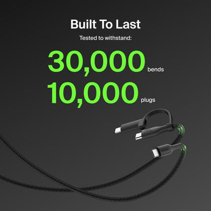 Belkin BoostCharge Pro 2-in-1 USB-C to USB-C/ Lightning (1.5M) - Black (CAC003fq1.5MBK), 60W, 480Mbps, 30K+ Bends, Intertek-Certified,2 Years Warranty