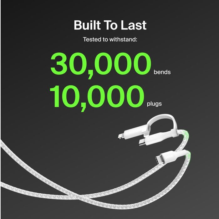 Belkin BoostCharge Pro 2-in-1 USB-C to USB-C/ Lightning (1.5M) - White (CAC003fq1.5MWH), 60W, 480Mbps, 30K+ Bends, Intertek-Certified,2 Years Warranty