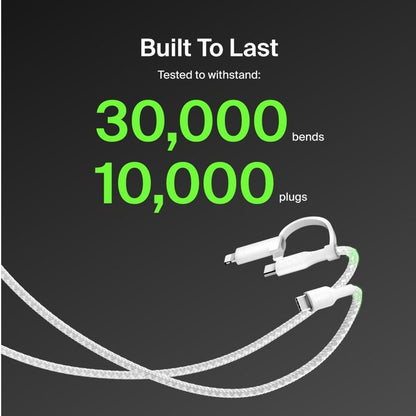 Belkin BoostCharge Pro 2-in-1 USB-C to USB-C/ Lightning (1.5M) - White (CAC003fq1.5MWH), 60W, 480Mbps, 30K+ Bends, Intertek-Certified,2 Years Warranty